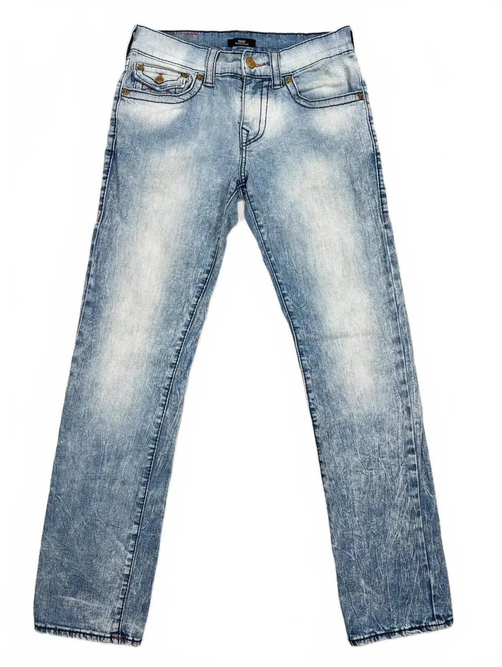 True Religion Ricky Acid Wash Straight Leg Jeans 30x33 Horseshoe Flap Pockets